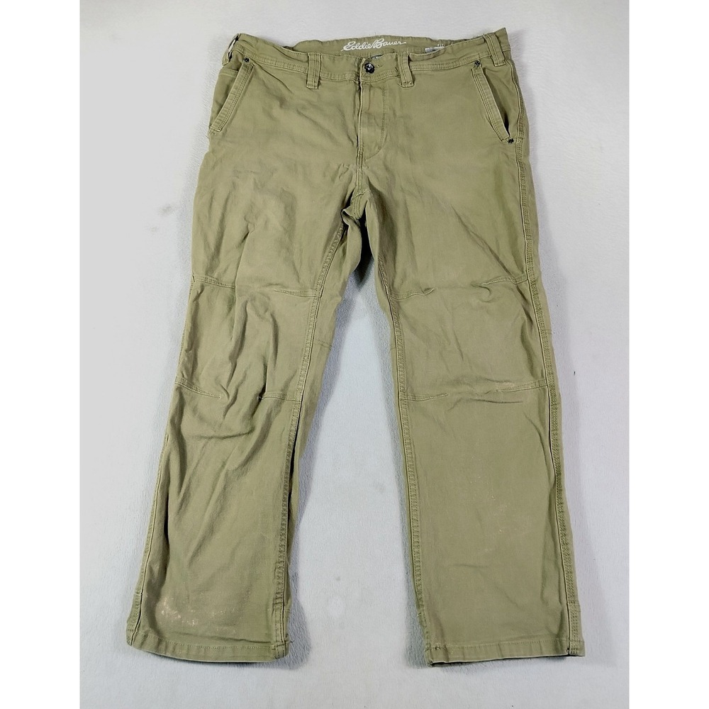 Eddie Bauer Men's Relaxed Fit 5-Pocket Chino Pants Khaki Button Fly 38x30 Cotton